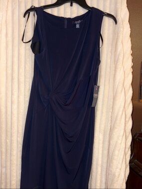 Chaps Navy Sleeveless Twist-Front Midi Dress